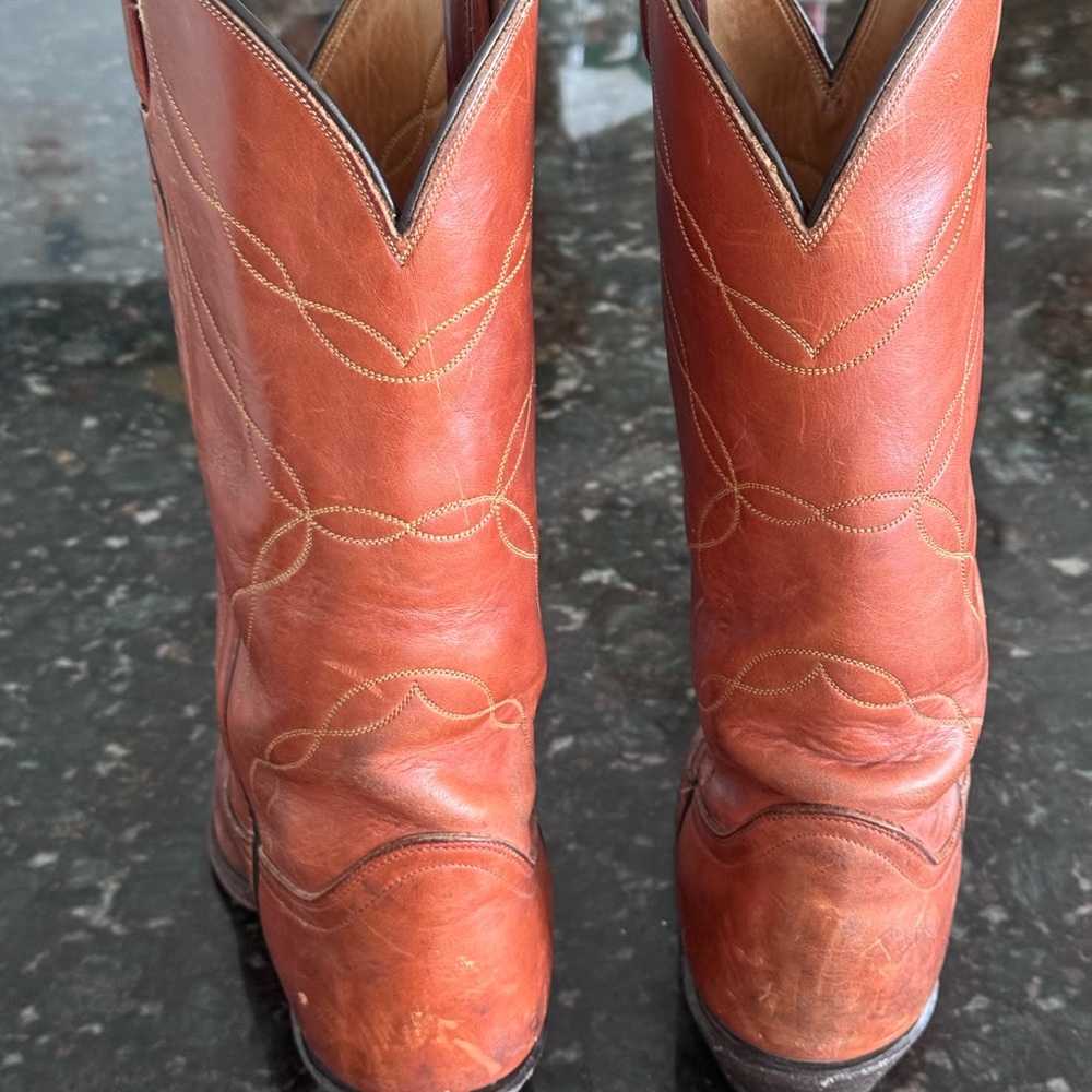 Tony Lama Brown Leather Cowboy Boots men’s size 8D vintage - Picture 4 of 9